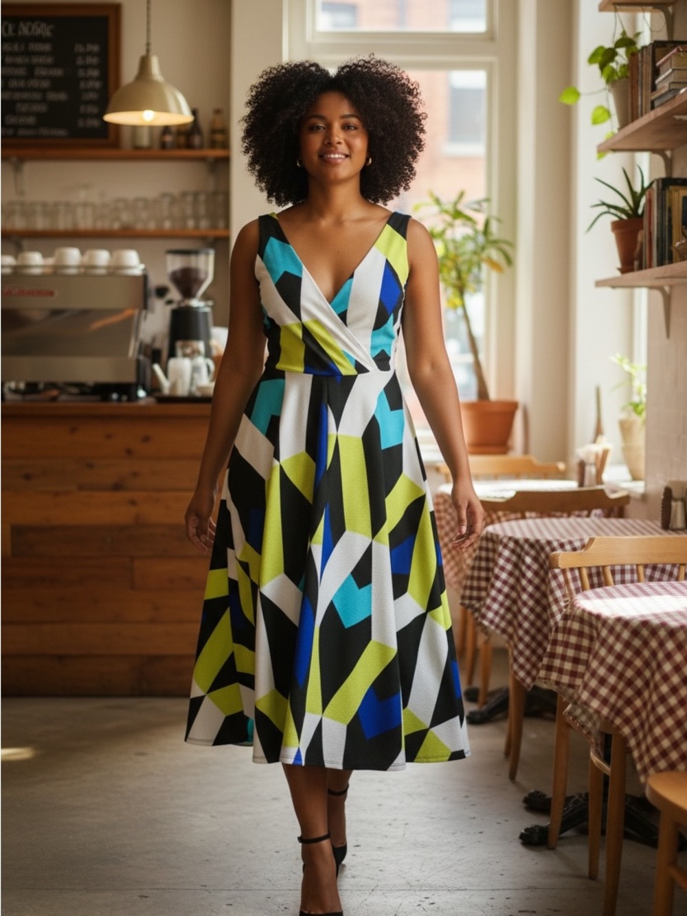 Ashley Stewart 10/12 Geometric Print Midi Dress Sleeveless
